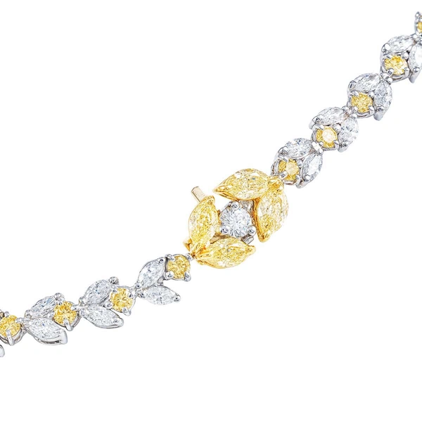Floral Fancy Yellow & White Diamond Necklace - Image 3