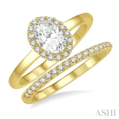 Oval Shape Halo Diamond Wedding Set
