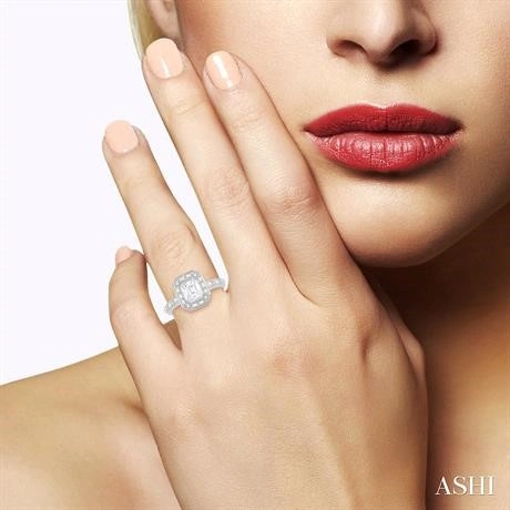 Pie Cut Emerald Halo Fusion Diamond Engagement Ring - Image 3