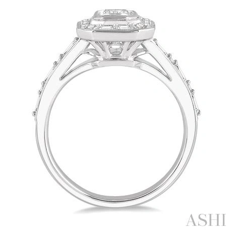 Pie Cut Emerald Halo Fusion Diamond Engagement Ring - Image 4