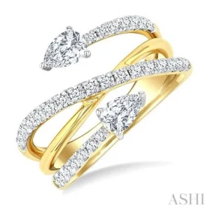 Pear Shape 2 Stone East-West Diamond Fashion Open Ring