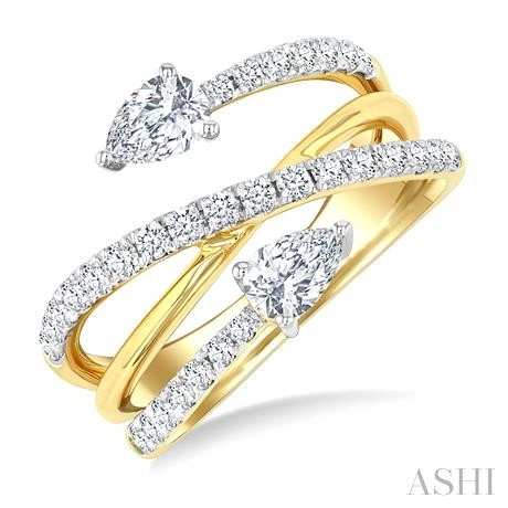 Pear Shape 2 Stone East-West Diamond Fashion Open Ring
