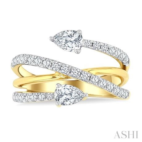 Pear Shape 2 Stone East-West Diamond Fashion Open Ring - Image 2