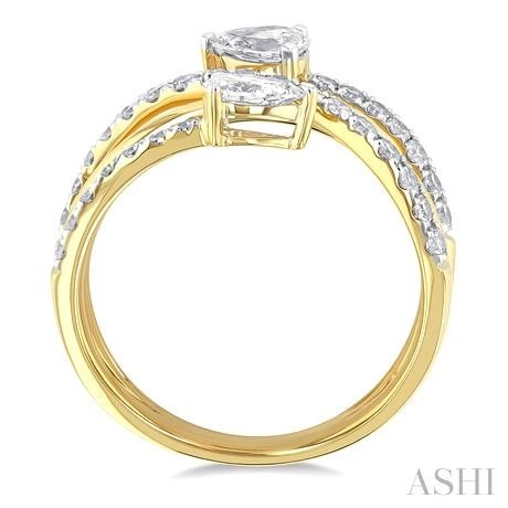 Pear Shape 2 Stone East-West Diamond Fashion Open Ring - Image 4
