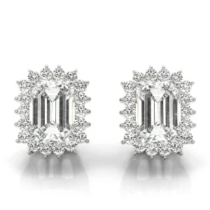 Emerald Cut Halo Studs