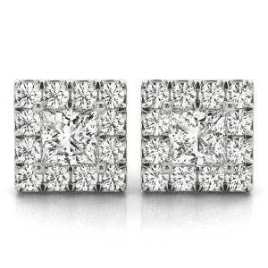 Princess Cut Halo Earrings