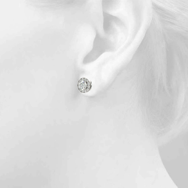 Round Halo Accented Earrings - Image 5