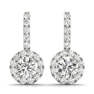 Round Halo Drop Earrings