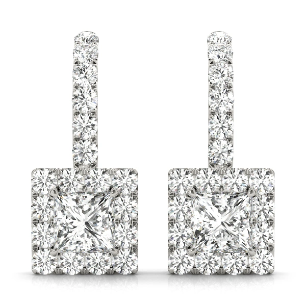 Square Halo Drop Earrings