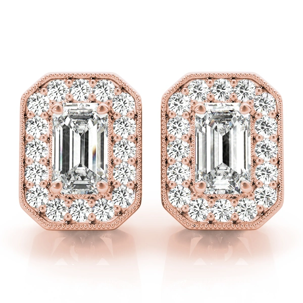 Vintage Inspired Emerald Cut Halo Studs - Image 15