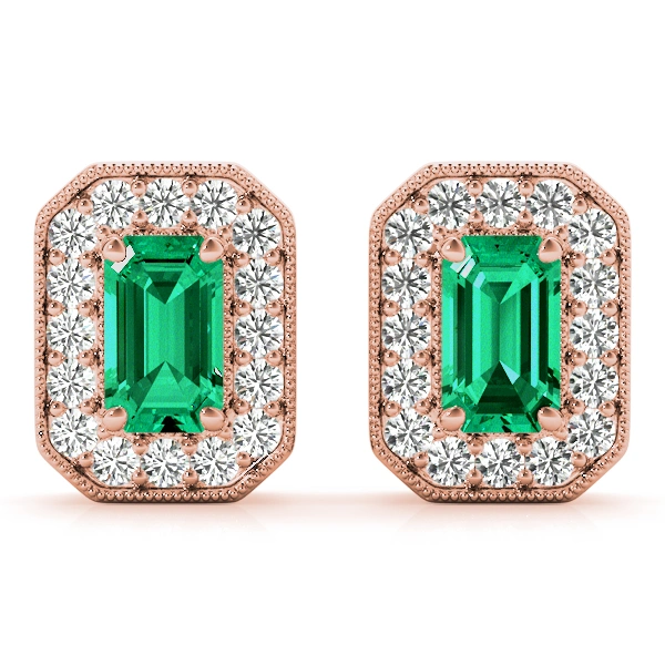 Vintage Inspired Emerald Cut Halo Studs - Image 17