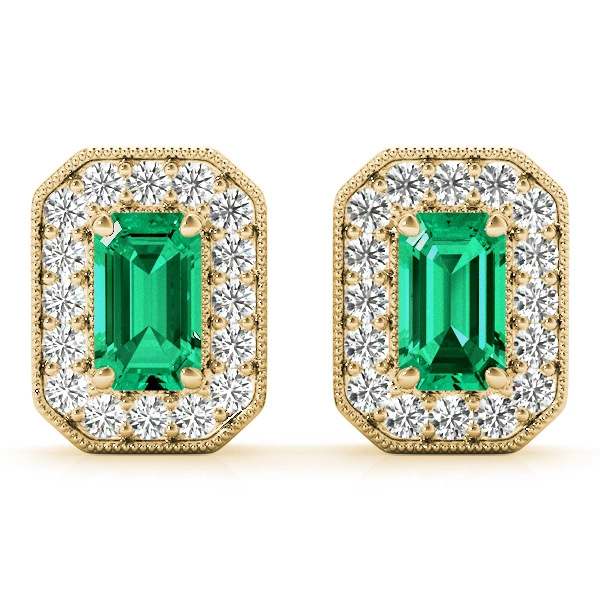 Vintage Inspired Emerald Cut Halo Studs - Image 10
