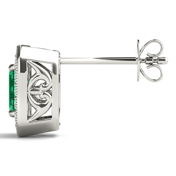 Vintage Inspired Emerald Cut Halo Studs - Image 6