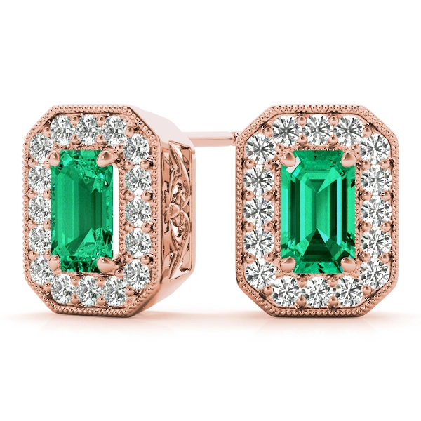 Vintage Inspired Emerald Cut Halo Studs - Image 19