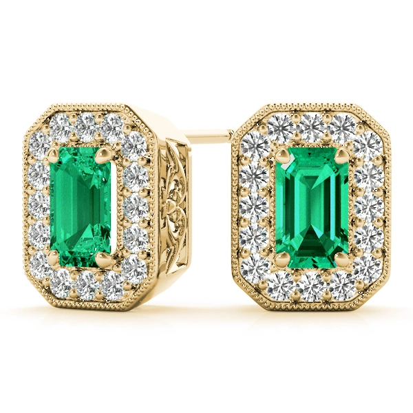 Vintage Inspired Emerald Cut Halo Studs - Image 12