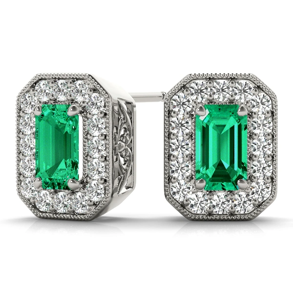 Vintage Inspired Emerald Cut Halo Studs - Image 5
