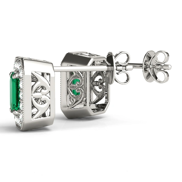 Vintage Inspired Emerald Cut Halo Studs - Image 4
