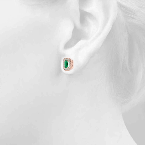 Vintage Inspired Emerald Cut Halo Studs - Image 21