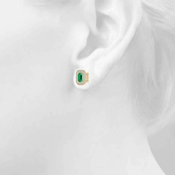 Vintage Inspired Emerald Cut Halo Studs - Image 14