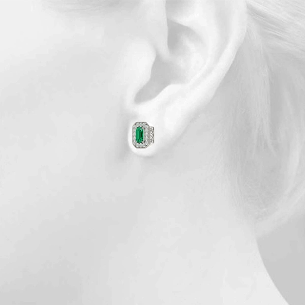 Vintage Inspired Emerald Cut Halo Studs - Image 7