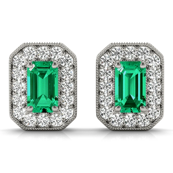 Vintage Inspired Emerald Cut Halo Studs - Image 3
