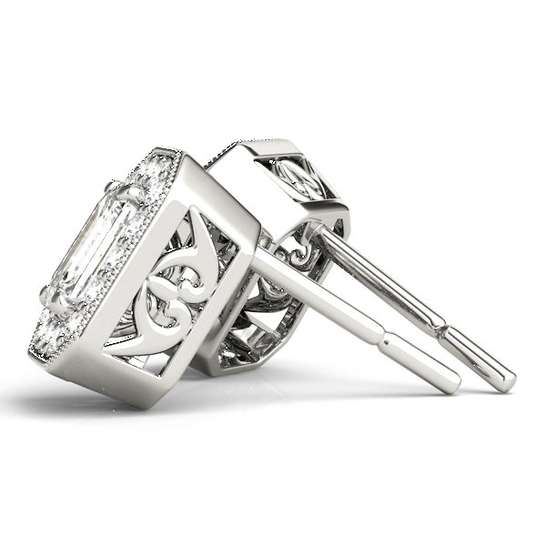 Vintage Inspired Emerald Cut Halo Studs - Image 2