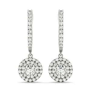 Round Double Halo Drop Earrings