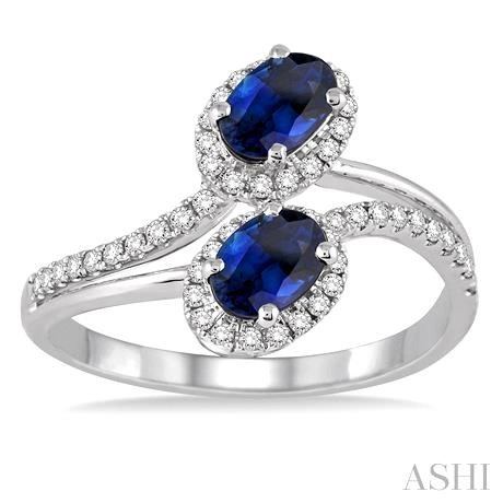Oval Shape 2 Gemstone & Halo Diamond Fashion Ring - Image 2