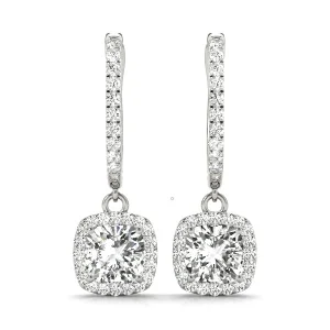 Cushion Halo Drop Earrings