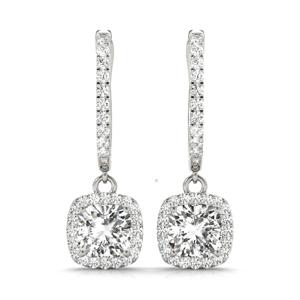Cushion Halo Drop Earrings