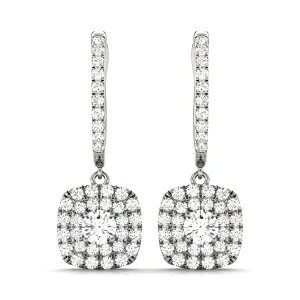 Cushion Shaped Double Halo Drop Earrings