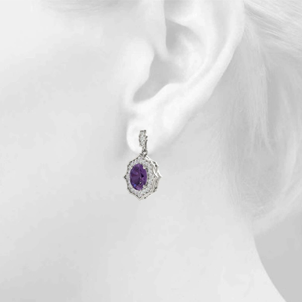 Oval Scalloped Halo Earrings - Image 10