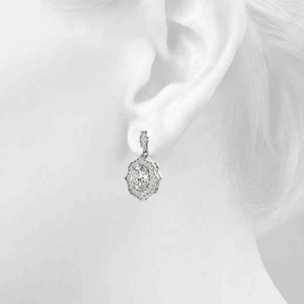 Oval Scalloped Halo Earrings - Image 5