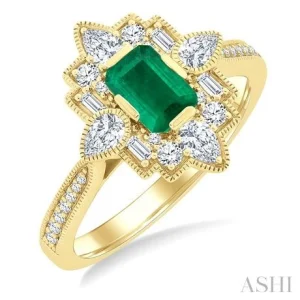 Emerald Shape Art Deco Gemstone & Diamond Fashion Ring