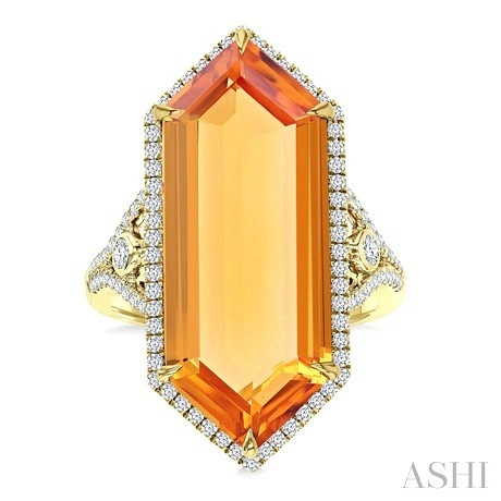 Evoque Gemstone Hexagon Shape & Halo Diamond Ring - Image 2