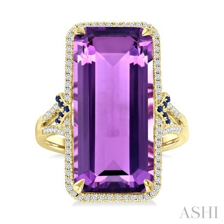 Evoque Gemstone Emerald Shape & Halo Diamond Ring - Image 2