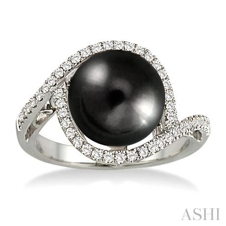 Black Pearl & Halo Diamond Ring - Image 2