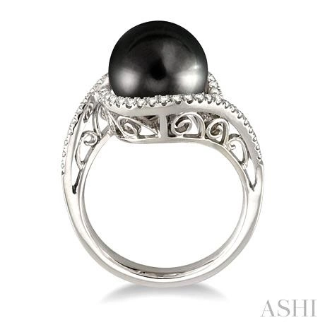 Black Pearl & Halo Diamond Ring - Image 3