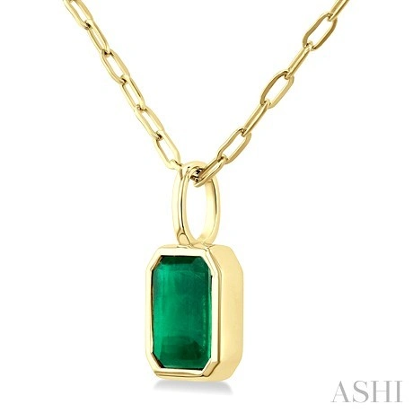 Emerald Shape Bezel Set Paperclip Gemstone Fashion Pendant - Image 2