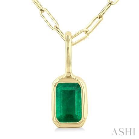Emerald Shape Bezel Set Paperclip Gemstone Fashion Pendant - Image 3