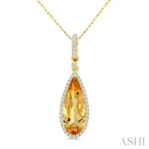 Evoque Gemstone Pear Shape & Halo Diamond Pendant