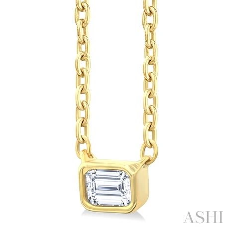 Emerald Shape East-West Bezel Set Petite Diamond Fashion Pendant - Image 2