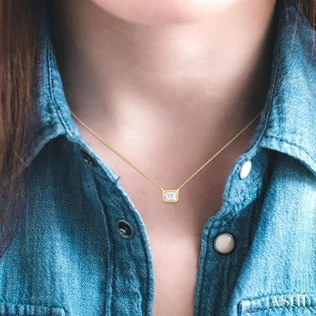 Emerald Shape East-West Bezel Set Petite Diamond Fashion Pendant - Image 3
