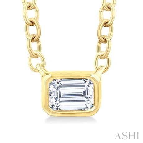 Emerald Shape East-West Bezel Set Petite Diamond Fashion Pendant - Image 4