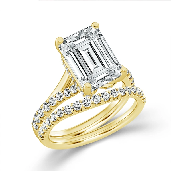 Diamond Bridal Set 0.75 ct tw Center Emerald 14k White Gold - Image 2